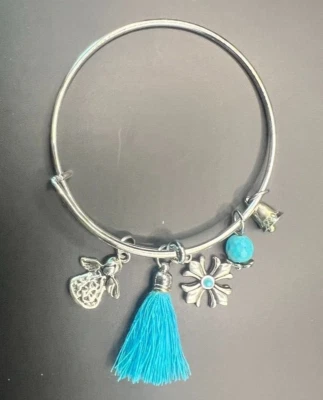 Alex and Ani Brazalete Plata Pulsera Turquesa Ángel Campana Dijes Ajustables Nuevo Foto 1 de 4