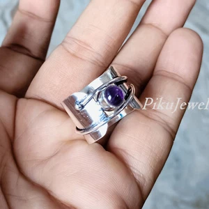 Afrikanischer Amethyst Edelstein 925 Sterling Silber Meditation Spinner Ring Schmuck - Bild 1 von 8