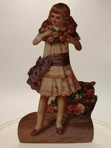 VICTORIAN TURN-OF-THE-CENTURY GIRL WREATH ROSES BIRTHDAY CARD STANDEE USA VTG - Picture 1 of 12