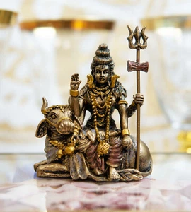 Ebros Vastu Hindu God Lord Shiva Mahadeva Sitting On Nandi Bull Miniature Statue - Picture 1 of 10