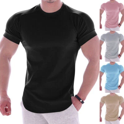 Mens T Shirt Slim Muscle Fit Stretch Tee Male Gym Crew Neck Short Sleeve Top - image 1 of 4