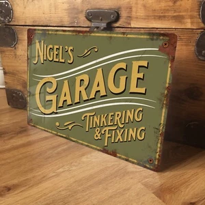 Personalised Garage Sign Plaque Vintage Workshop Shed Retro Shabby - 200x305mm - Picture 1 of 8