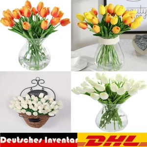 10X hochwertige künstliche Blumen 33cm Tulpen CREME Milchweiss/Mandarinengelb DE - Bild 1 von 20