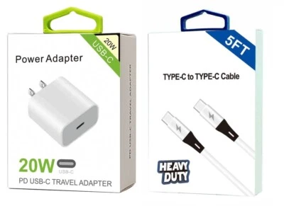 20W PD Wall Adapter USB-C to C (5 Feet) For Google Pixel 6/6a/7/8/8 Pro/9/9 Pro - Image 1 of 3