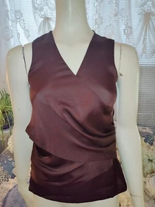 Ann Taylor Eggplant Petite Faux Silk Sleeveless Layered V Neck Blouse - Size 0P - Picture 1 of 21