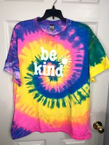 “BE KIND” Size XL Pink Blue Yellow Tie Dye Short Sleeve T-shirt Tee Retro Hippie - Picture 1 of 6