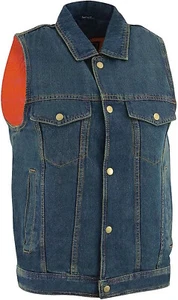 MILWAUKEE LEATHER MEN'S BLUE SNAP FRONT DENIM VEST WITH SHIRT COLLAR - SACL - Picture 1 of 6