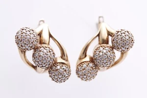 Turkish Handmade Jewelry Round Shape White Topaz 925 Sterling Silver Earring - Picture 1 of 9