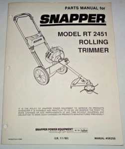 Snapper RT 2451 Rolling String Trimmer Parts Catalog Manual 11/90 - Picture 1 of 3