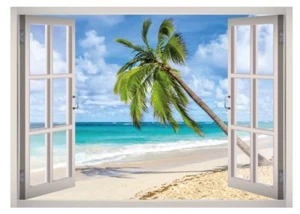 Küste Palme Fenster 3D Wandtattoo Kunst Wandbild Wohndeko Leinwand Vinyl W185 - Bild 1 von 1