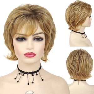 Damen Blonde Vollperücke Kurz Lockig Perücken Frauen Natur Wellig Kunsthaar Perücke - Bild 1 von 10
