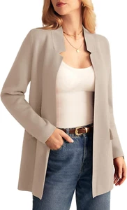 Women'S 2025 Long Sleeve Knit Cardigan Coat Open Front Notch Collar Sweater Blaz - Picture 1 of 5