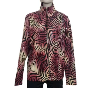 Exklusive Misook Jacke Damen Gr. L Pailletten durchgehender Reißverschluss leicht Animal Print - Bild 1 von 11