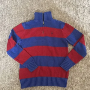 Youth Boys Polo Ralph Lauren Rugby Stripes 1/4 Zip Pullover Large 14-16 - Picture 1 of 6