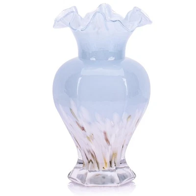 Blue and White Blown Glass Vase, Unique Glass Art Decor Colorful Vase, Opaque... - Image 1 of 4