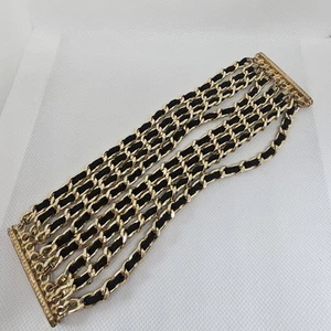 Magnetverschluss Manschette Armband goldfarben Glied schwarz Wildleder Kordel breit 7,5" - Bild 1 von 5