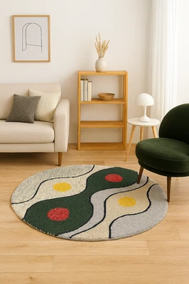 Hand Tufted Woolen Marden Carpets 3X3 lovely Round Area Rug Multicolor Carpets. - Image 1 of 4