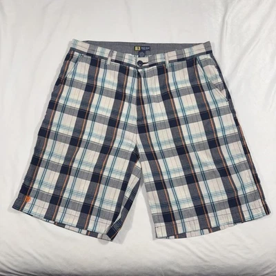 Pantalones Cortos Cabeza de Pato Para Hombre 36 Blanco Azul A Cuadros Azul Naranja 10" Entrepierna Foto 1 de 4