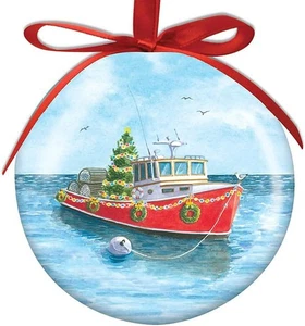 Cape Shore Christmas Ball Ornament Lobster Boat with Tree - Picture 1 of 1