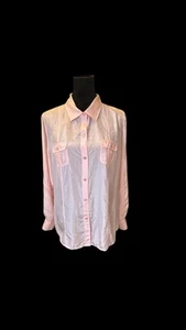 Tommy Bahama donna L top bottoni davanti arrotolabile linguetta manica lunga 100% seta - Foto 1 di 13