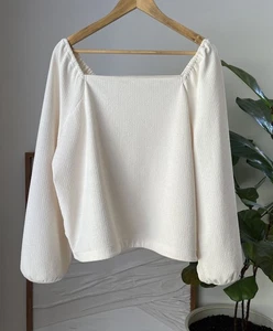 Women's MADEWELL Crepe Square Neck Long Puff Sleeve Blouse Top Ivory Cream 1X - Picture 1 of 3