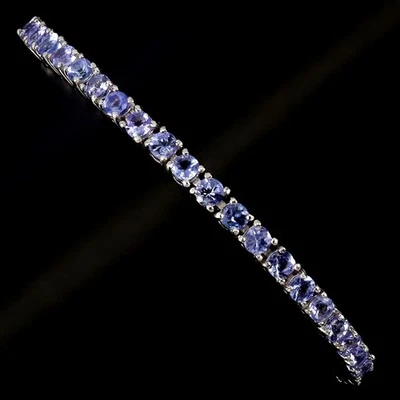 925 Sterling Silver Bracelet Round Tanzanite 3mm Natural Gemstone Jewelry 10in - Image 1 of 4