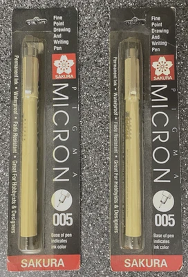 Caneta Pigma Micron 005 .2mm preta lote de 2 Sakura desenho ponta fina nova - Imagem 1 de 4