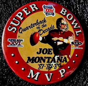 Joe Montana Super Bowl MVP 3" Pinback Button San Francisco 49ers NFL - Picture 1 of 3