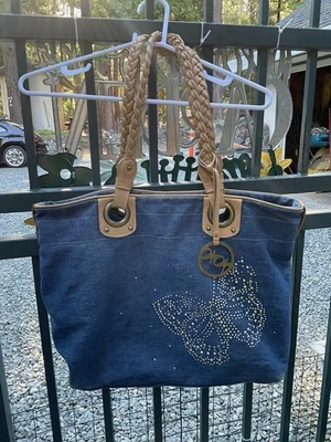 XOXO LADIES LARGE DENIM  SUMMER BAG/PURSE BUTTERFLY,SHOULDER.HOBO/HIPPIE STYLE - Image 1 of 4