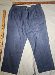 Vtg Eddie Bauer Pants Mens 40x32 Blue Pleated Linen Blend Luxury Preppy Casual  - Picture 1 of 15