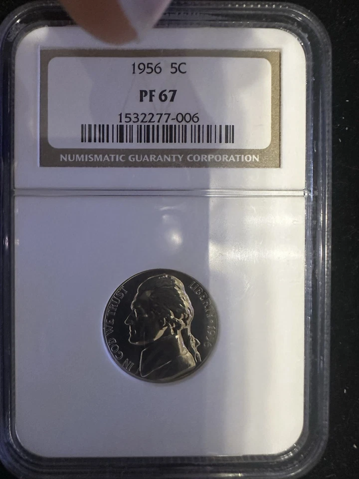 NGC Graded 1956 PF67 Proof Jefferson Nickel - Mirror Like Luster (BU) - Image 1 of 2