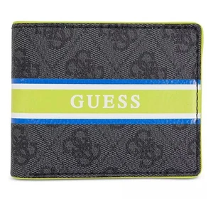 Nueva billetera plegable de cuero RFID con estampado Quatro-G a rayas firma GUESS Dinate para hombre - Imagen 1 de 4