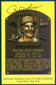 029, Original Autograph of Rollie Fingers (3), HOF Plaque Postcard, Athletics - Picture 1 of 3