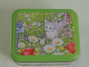 1x Dosen KATZE Blumenwiese Keksdose Blechdose Kleinigkeiten Klatschmohn Tiere Sc - Bild 1 von 5