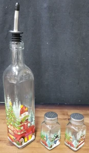 Futbu Christmas Decorated Oil & Vinegar Bottle With Salt & Pepper Shaker Set - Picture 1 of 10