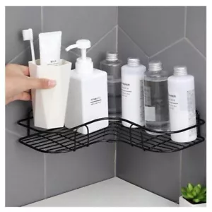 Shower Shelf Bathroom Corner Bath Storage Holder Organizer Triangular Rack Black - Picture 1 of 9