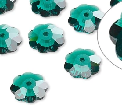 12 Swarovski Emerald Green Margarita Lochrose 8x3mm Flower Crystal Beads (3700) - Image 1 of 3