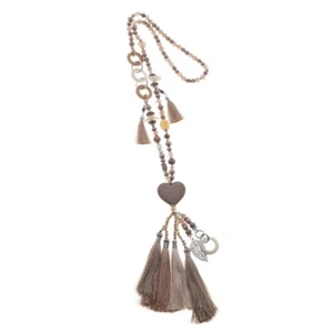 Collar cadena larga boho hippie piedra preciosa corazón hoja flecos - Imagen 1 de 5