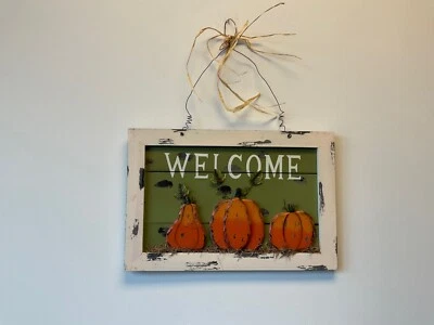 Wood Pumpkin Welcome Sign Handcrafts Door Decor Rustic Hanging Welcome Wall Sign - Image 1 of 4