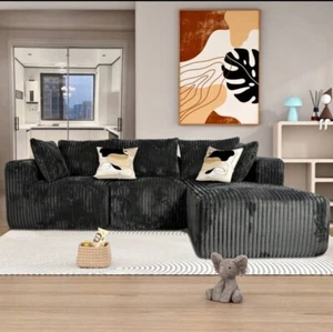 Compressed Sofa Couch 102'' Modular Sectional , L-Shape Corduroy With Deep Seat - Picture 1 of 10