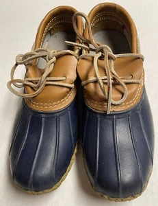 LL Bean Shoes Womens Size 6 Duck Bean Boots Rain Blue Leather Rubber 175067 USA - Picture 1 of 7