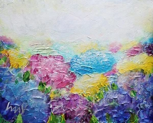 Original Signed Painting Hydrangeas Flowers Field One of a Kind Handmade Artwork - Picture 1 of 6