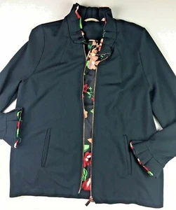 SOFT SURROUNDINGS Philomena Black Ruffle Collar Jacket XL floral pink red - Picture 1 of 7
