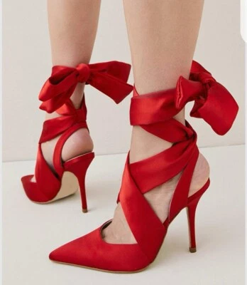 Zapato de Corte KAREN MILLEN Satinado Corbata Tacón Talla 6 NUEVO Color Rojo Foto 1 de 4