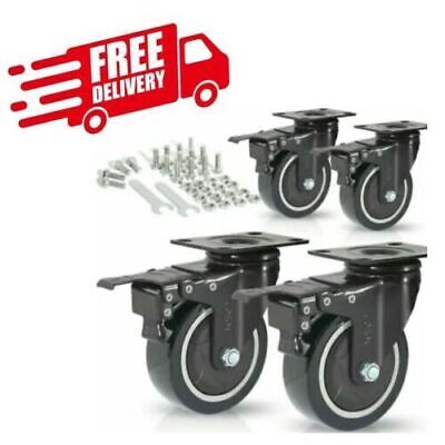 ✅ Heavy Duty 100mm  4inch 600KG Rubber Castor Wheels Trolley Caster Furniture ✅ • 14.99£