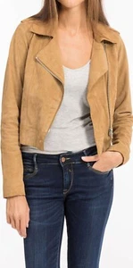 Women's Slim Fit Suede Leather Jacket -Cafe Racer Real Leather Biker Jacket-A47 - Picture 1 of 8