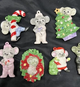 VTG Handpainted Mouse Christmas Ornaments Double Sided Set Of 11 - Picture 1 of 4