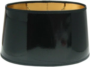 Tisch-Lampenschirm *oval* schwarz Lack D=25cm, innen gold , E27 unten - Bild 1 von 1
