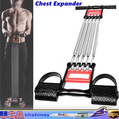 Equipo de ejercicio de tracción expansor de brazo de pecho de 5 resortes mango de plástico rojo negro Foto 1 de 4