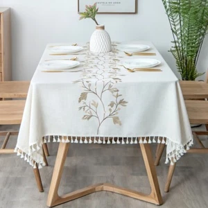 Mantel de lino de algodón lavable de alta calidad sin arrugas con borla - Imagen 1 de 26